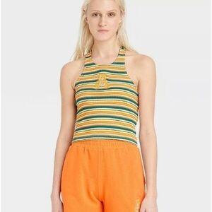 NWOT Women's Care Bears Sleeveless Graphic Striped Halter Tank Top MEDIUM